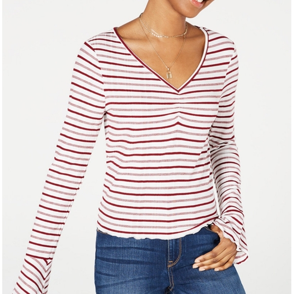 American Rag Juniors' Striped Bell-Sleeve T-Shirt - Picture 1 of 4